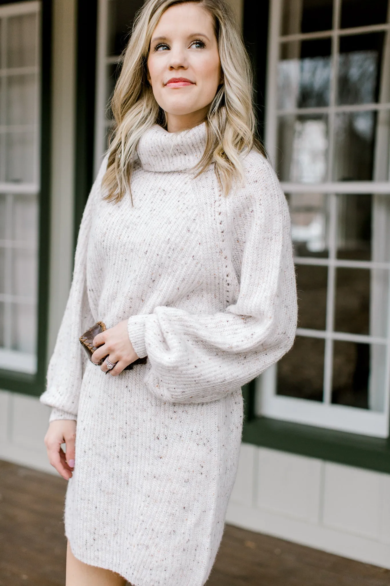 X Mottled Cream Sweater Dress
