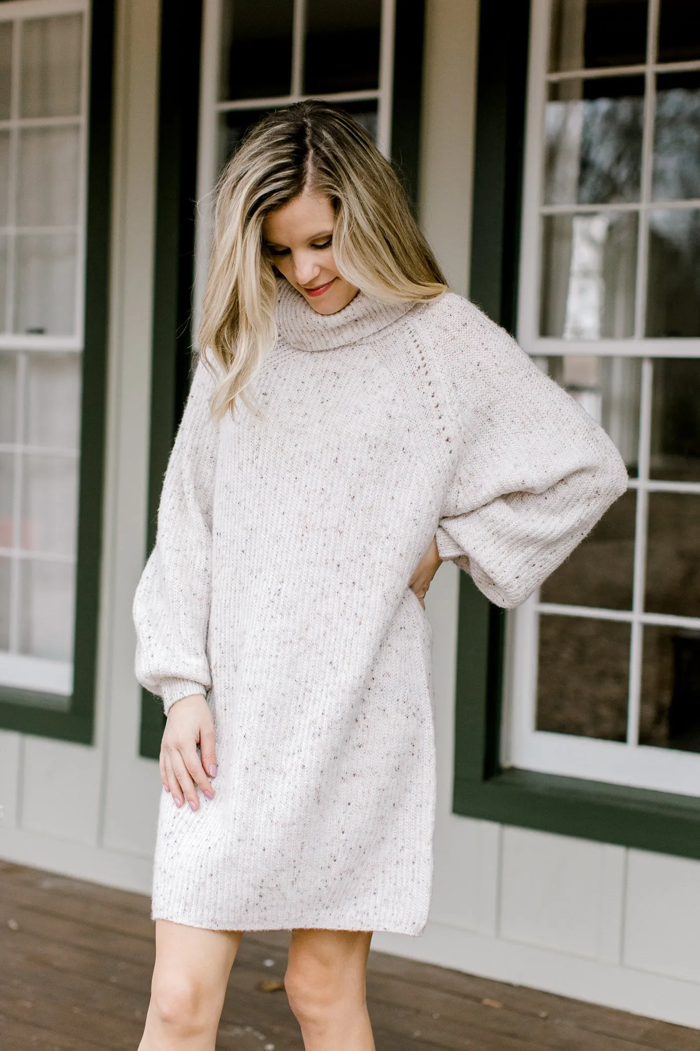 X Mottled Cream Sweater Dress