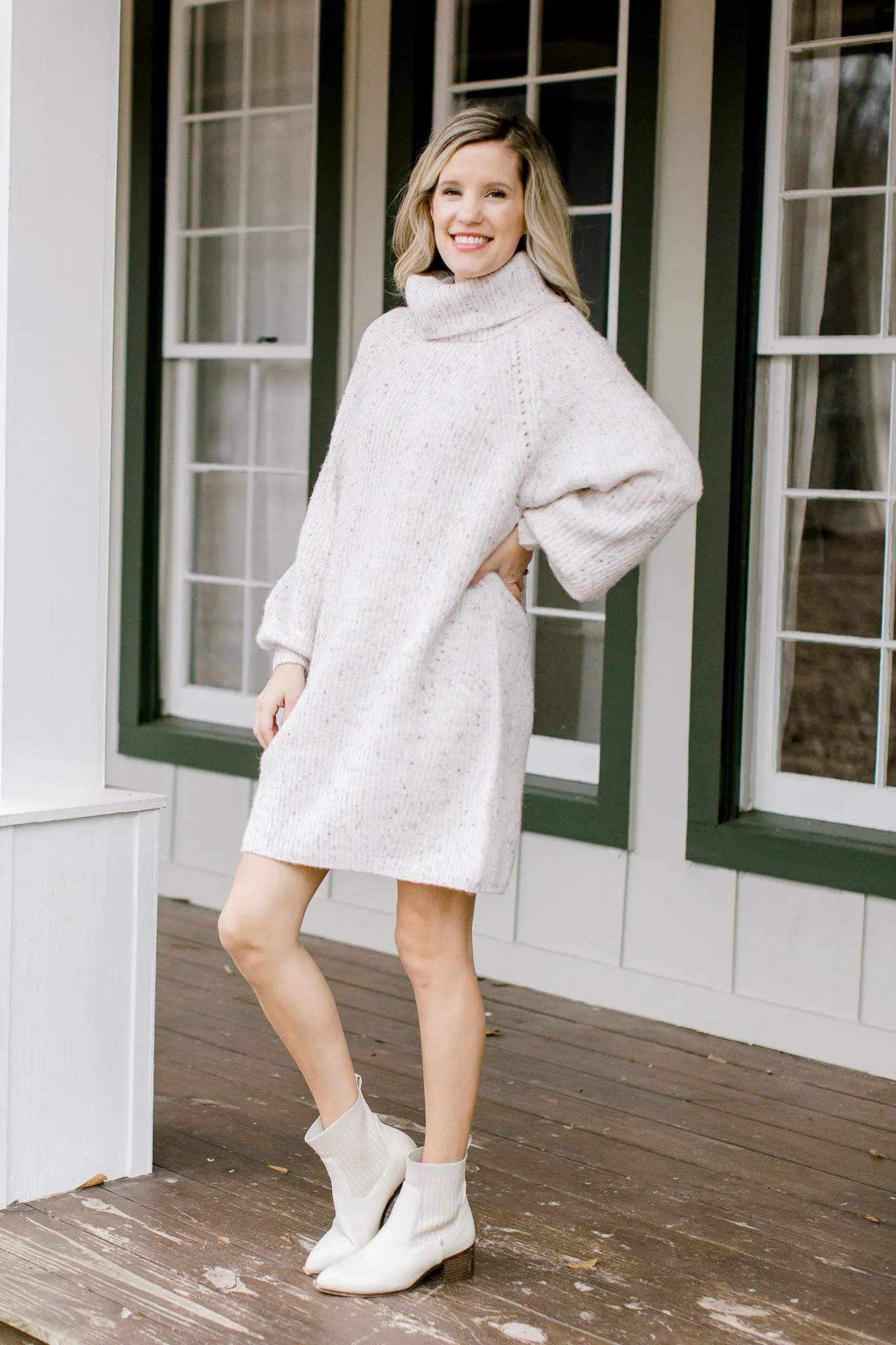 X Mottled Cream Sweater Dress