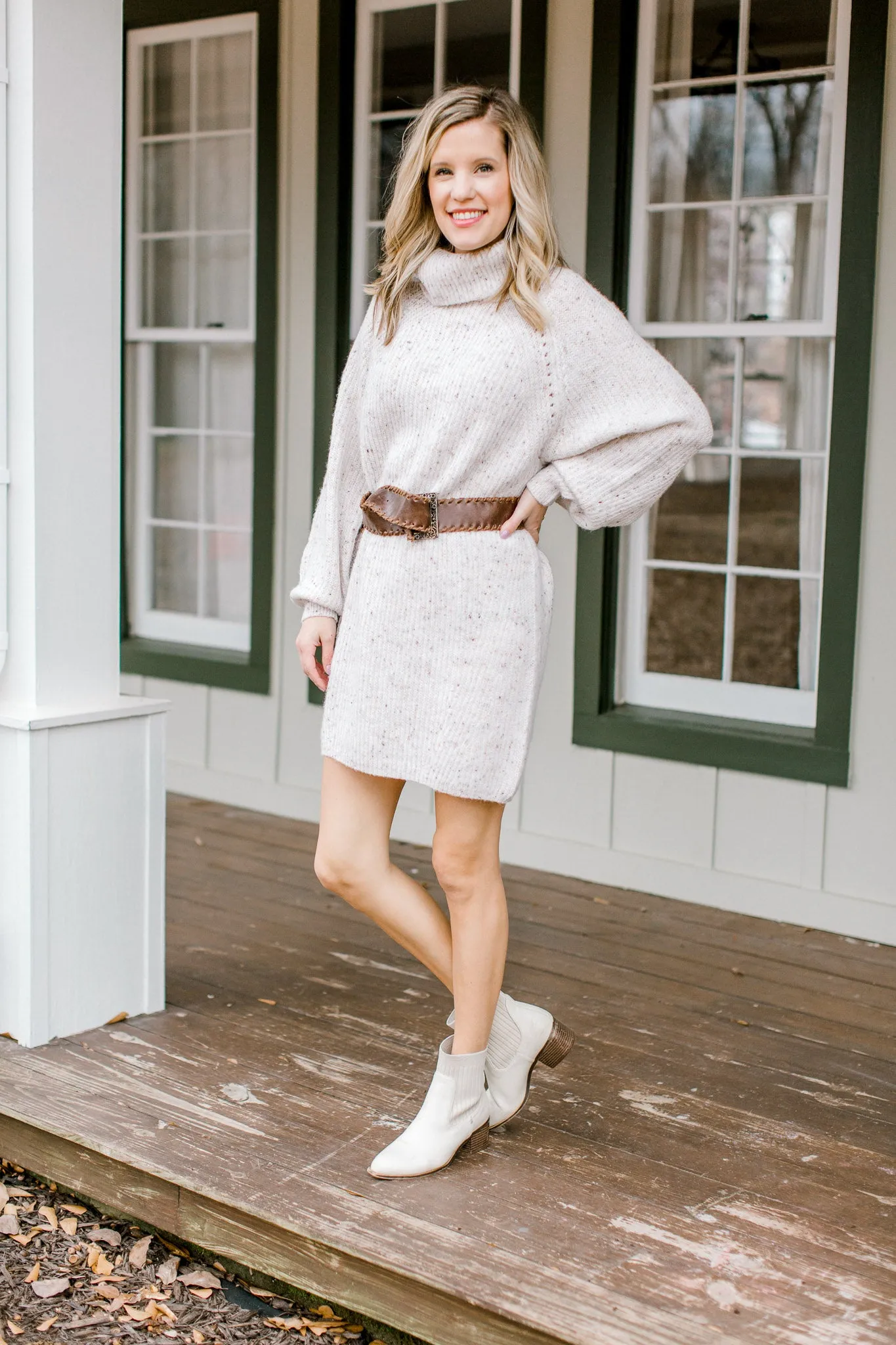 X Mottled Cream Sweater Dress