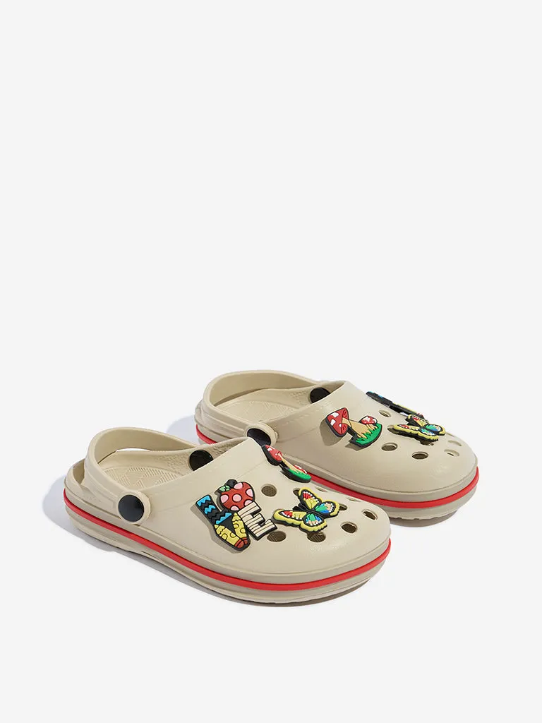 Yellow Beige Applique-Detailed Slingback Clogs