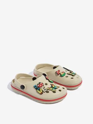 Yellow Beige Applique-Detailed Slingback Clogs