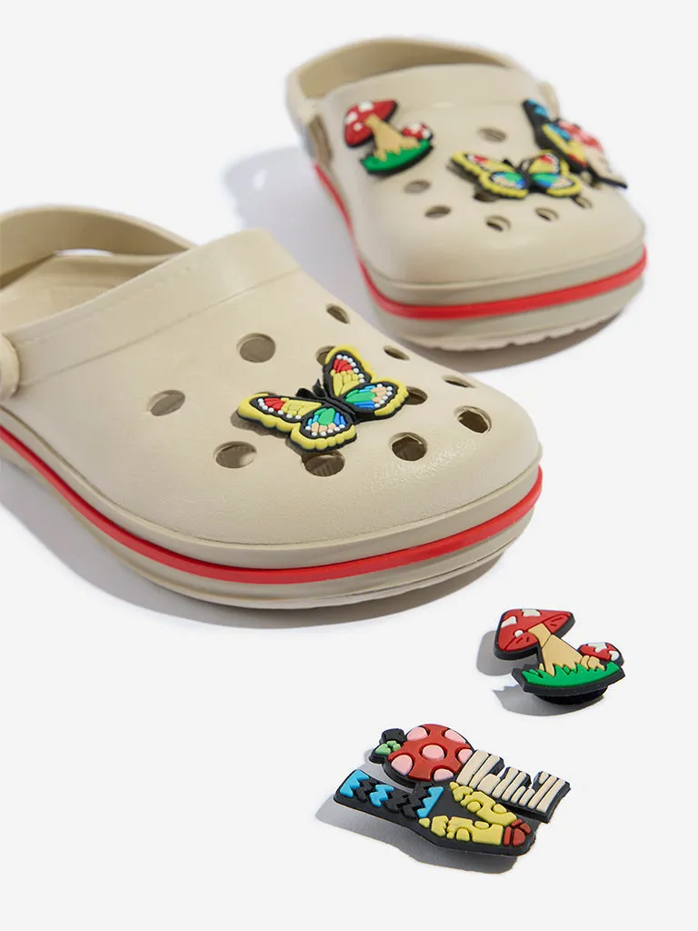 Yellow Beige Applique-Detailed Slingback Clogs