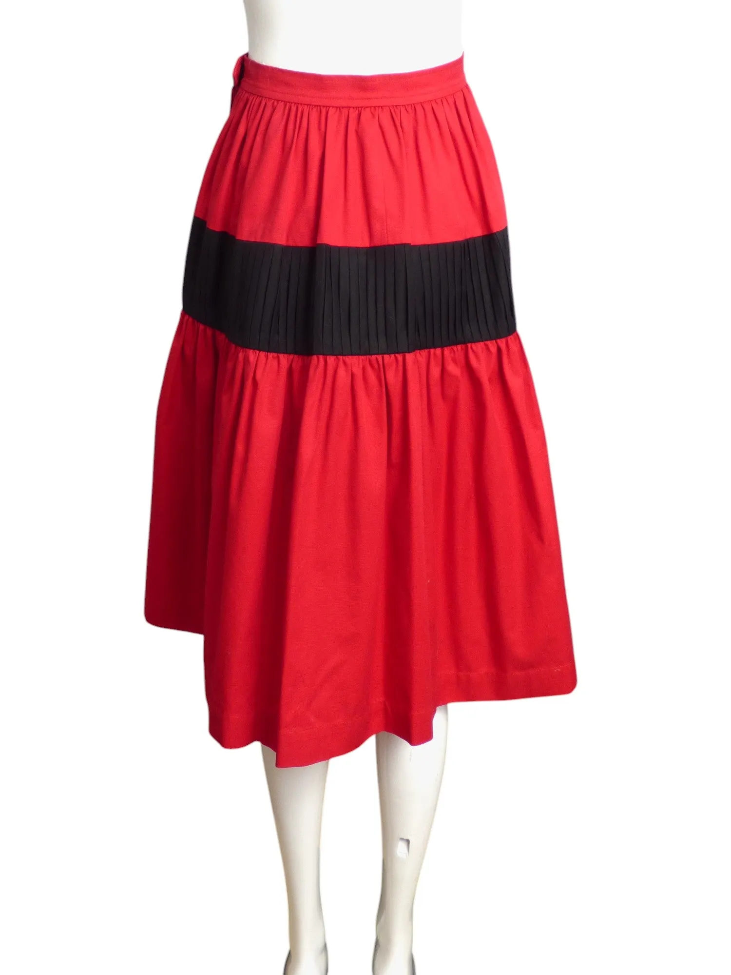 YVES SAINT LAURENT- 1980s Red & Black Cotton Skirt, Size-4