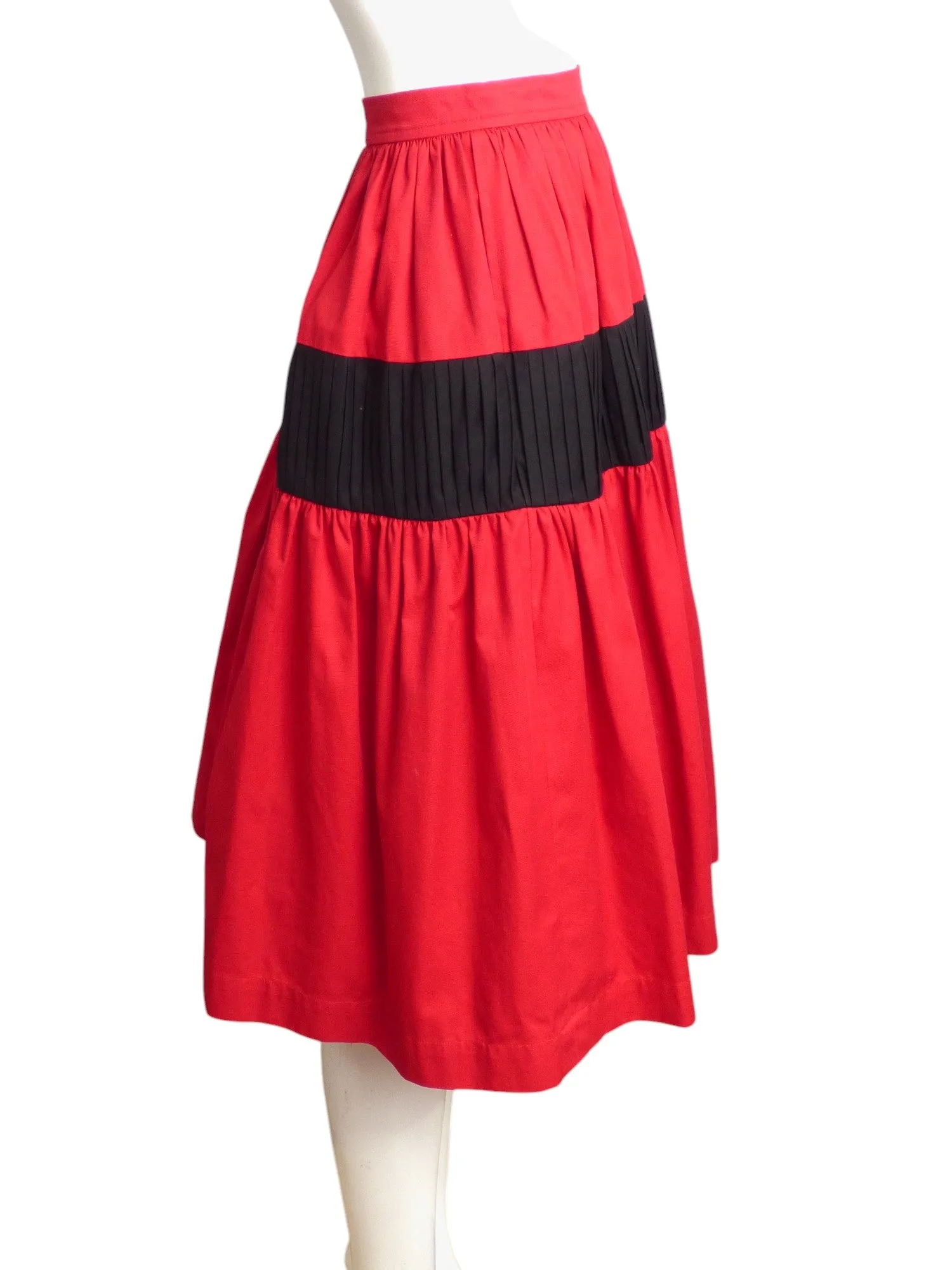 YVES SAINT LAURENT- 1980s Red & Black Cotton Skirt, Size-4