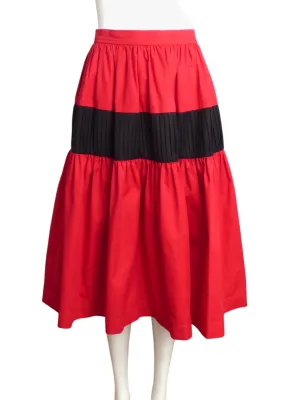 YVES SAINT LAURENT- 1980s Red & Black Cotton Skirt, Size-4