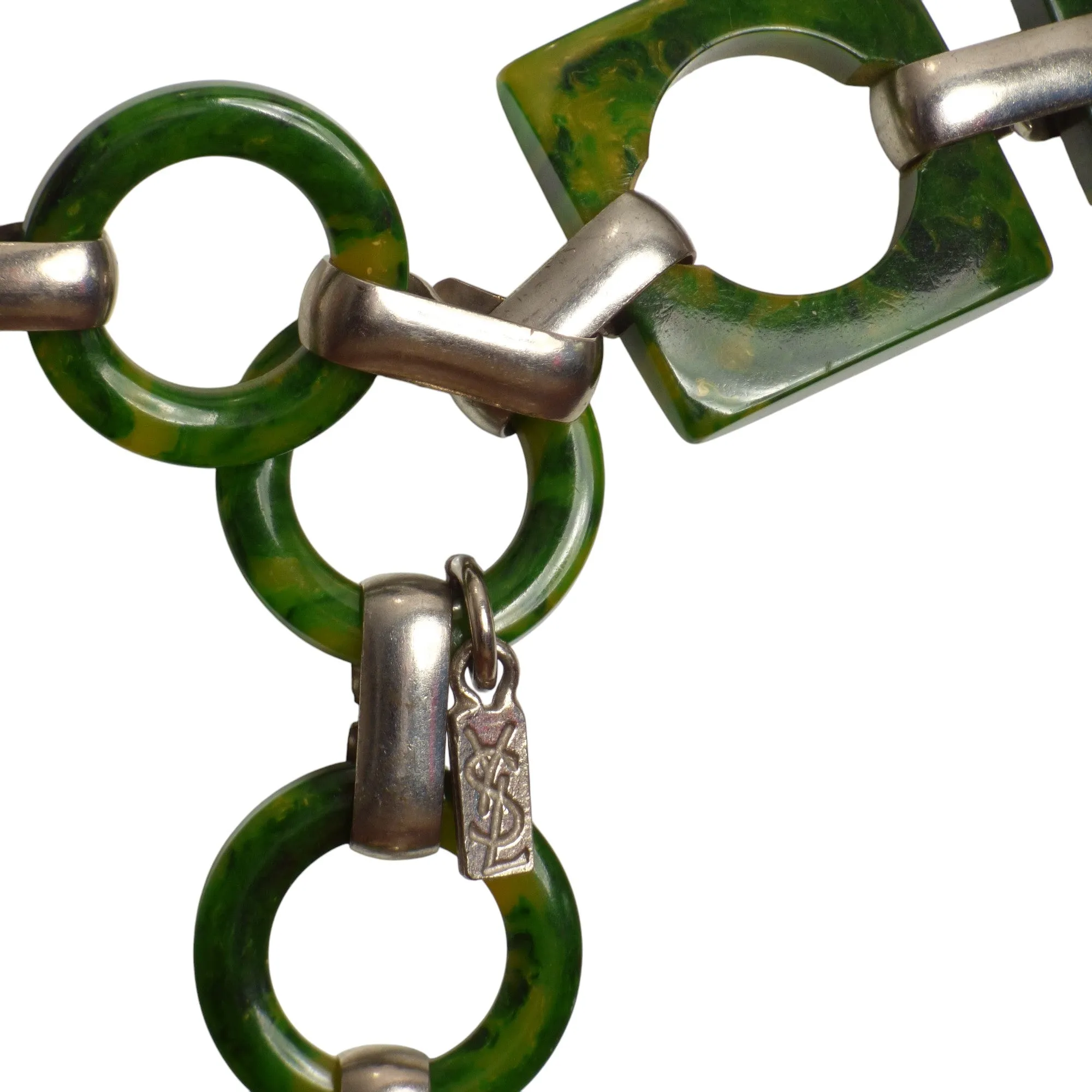 YVES SAINT LAURENT- c.1970 Marbled Green Lucite Chain Belt