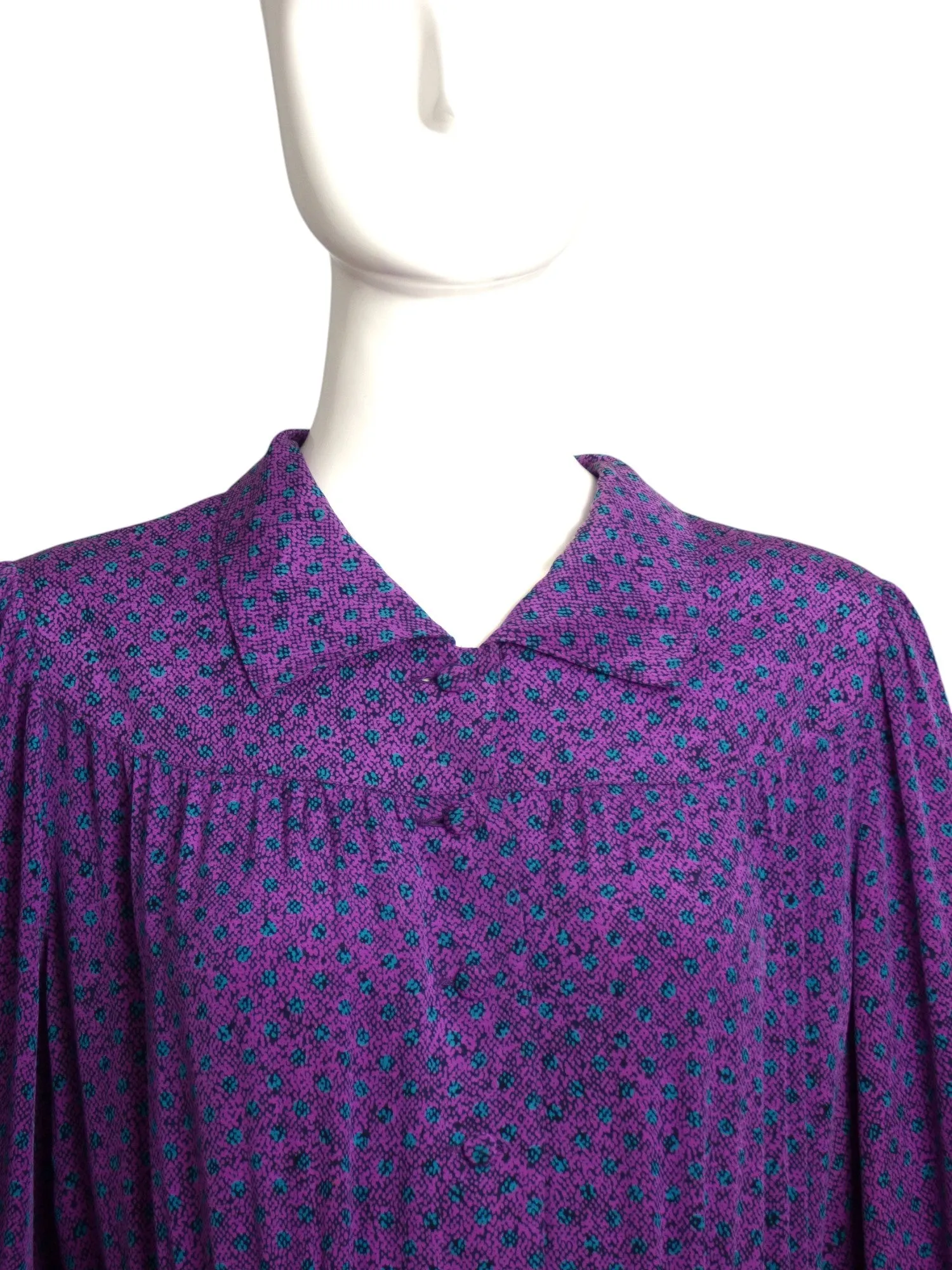 YVES SAINT LAURENT x LAPINE- 1970s Silk Print Dress, Size 12
