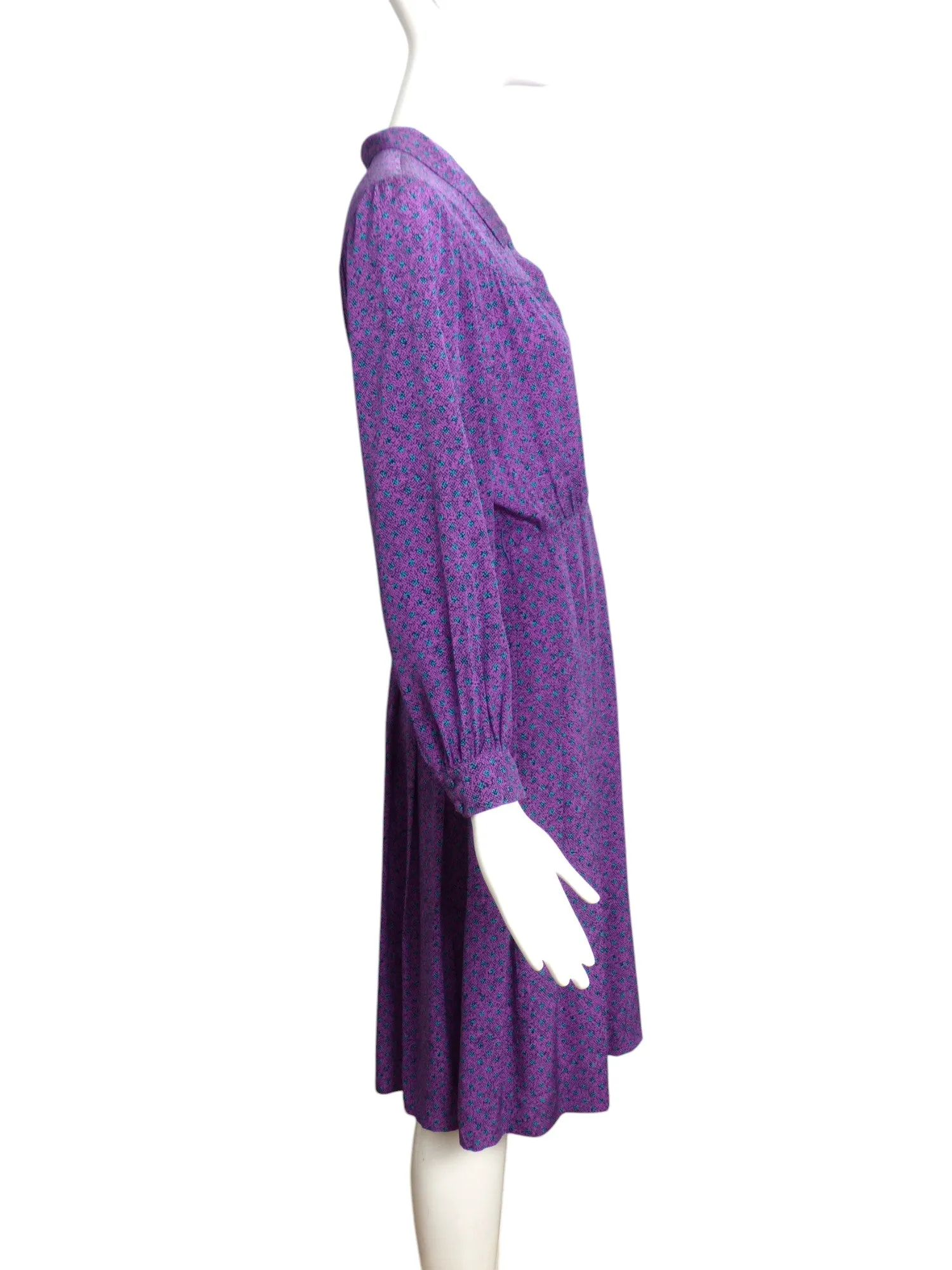 YVES SAINT LAURENT x LAPINE- 1970s Silk Print Dress, Size 12