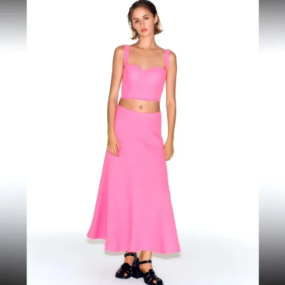 Zara textured pink long skirt