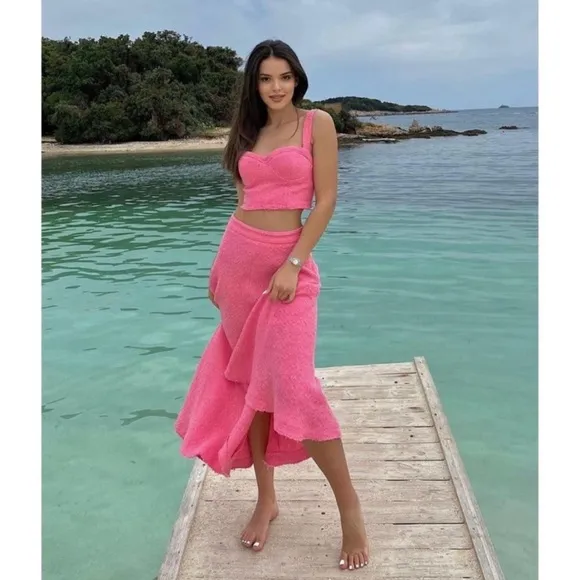 Zara textured pink long skirt