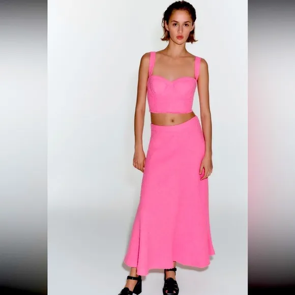 Zara textured pink long skirt