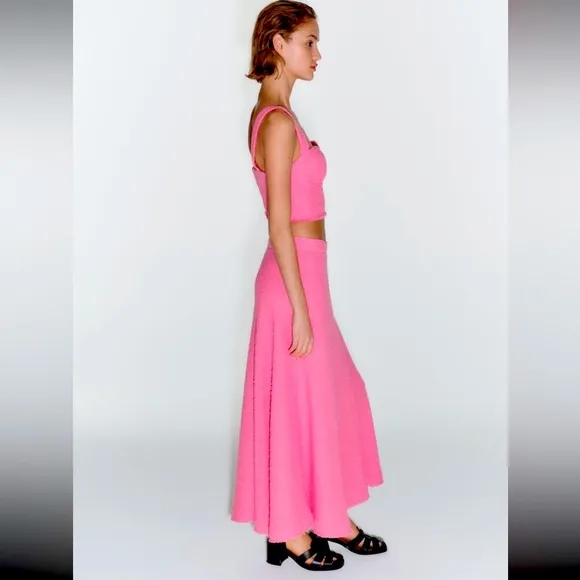 Zara textured pink long skirt