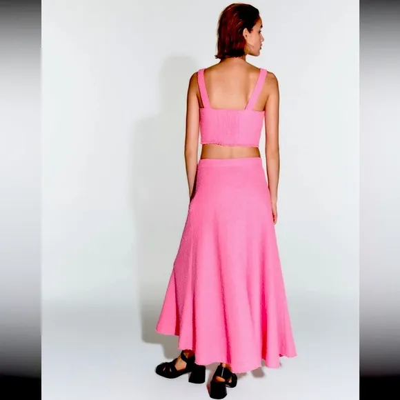 Zara textured pink long skirt