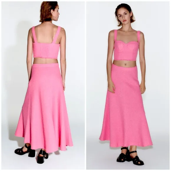 Zara textured pink long skirt
