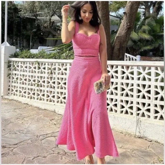 Zara textured pink long skirt