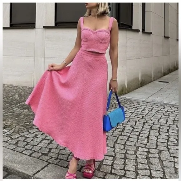 Zara textured pink long skirt