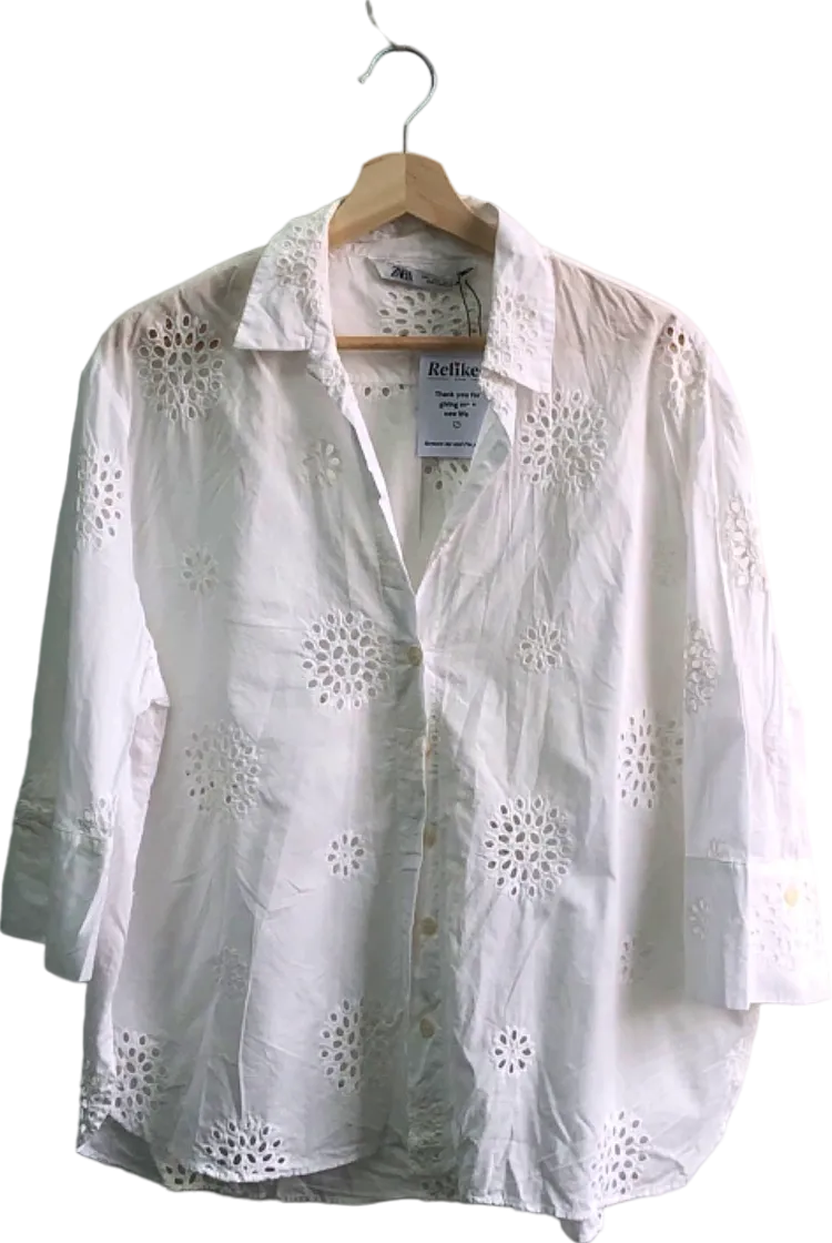 Zara White Eyelet Embroidered Shirt EU L