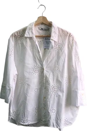 Zara White Eyelet Embroidered Shirt EU L